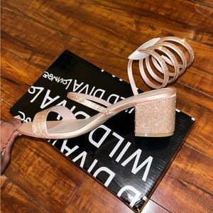 Short rose gold Rinestone heels